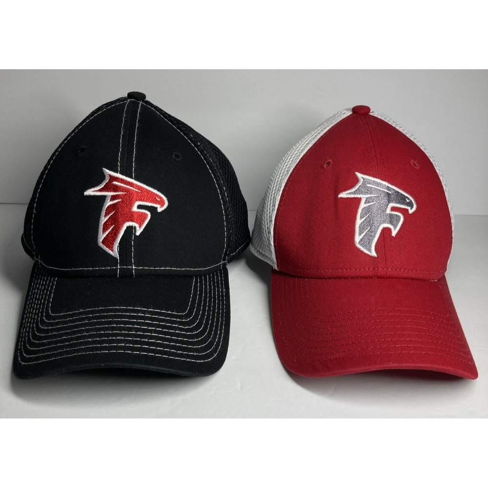 Atlanta Falcons‎ Cap Hat Medium Large Fitted Black Red NFL Football Lot of 2